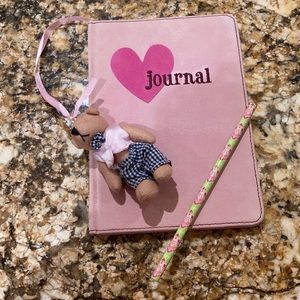 Kids pink Journal with teddy bear page holder